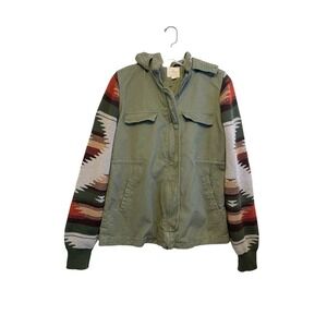 Thread & Supply Hooded Field Jacket Southwest Aztec Knit Sleeve Women Size Small